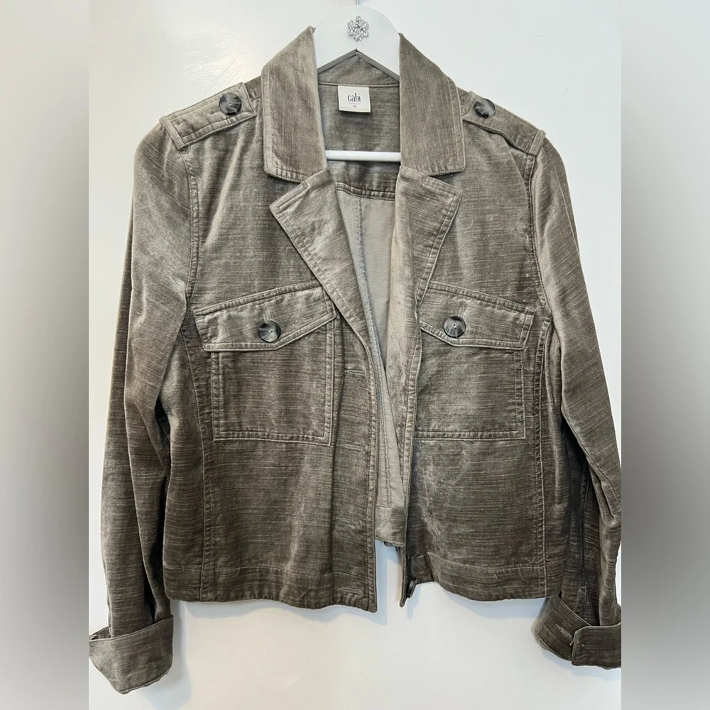 CAbi Sunday topper velvet, jean jacket, metallic size medium - Picture 6 of 9